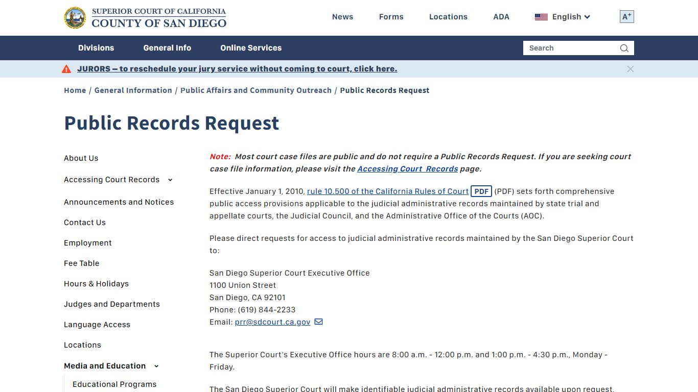 Public Records Request | Superior Court of California - County of San Diego